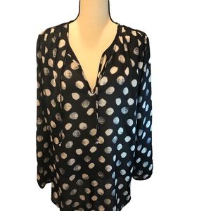 Coldwater Creek Black with White Dots Long Sleeve Pullover Blouse